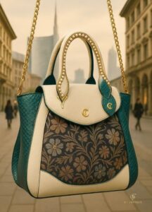 an elegant green-ivory Womira handbag